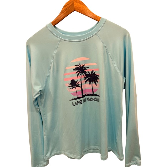 Life Is Good Tops - Life is Good Sun Shirt Women's L UPF Long Sleeve Palm Tree Graphic Blue